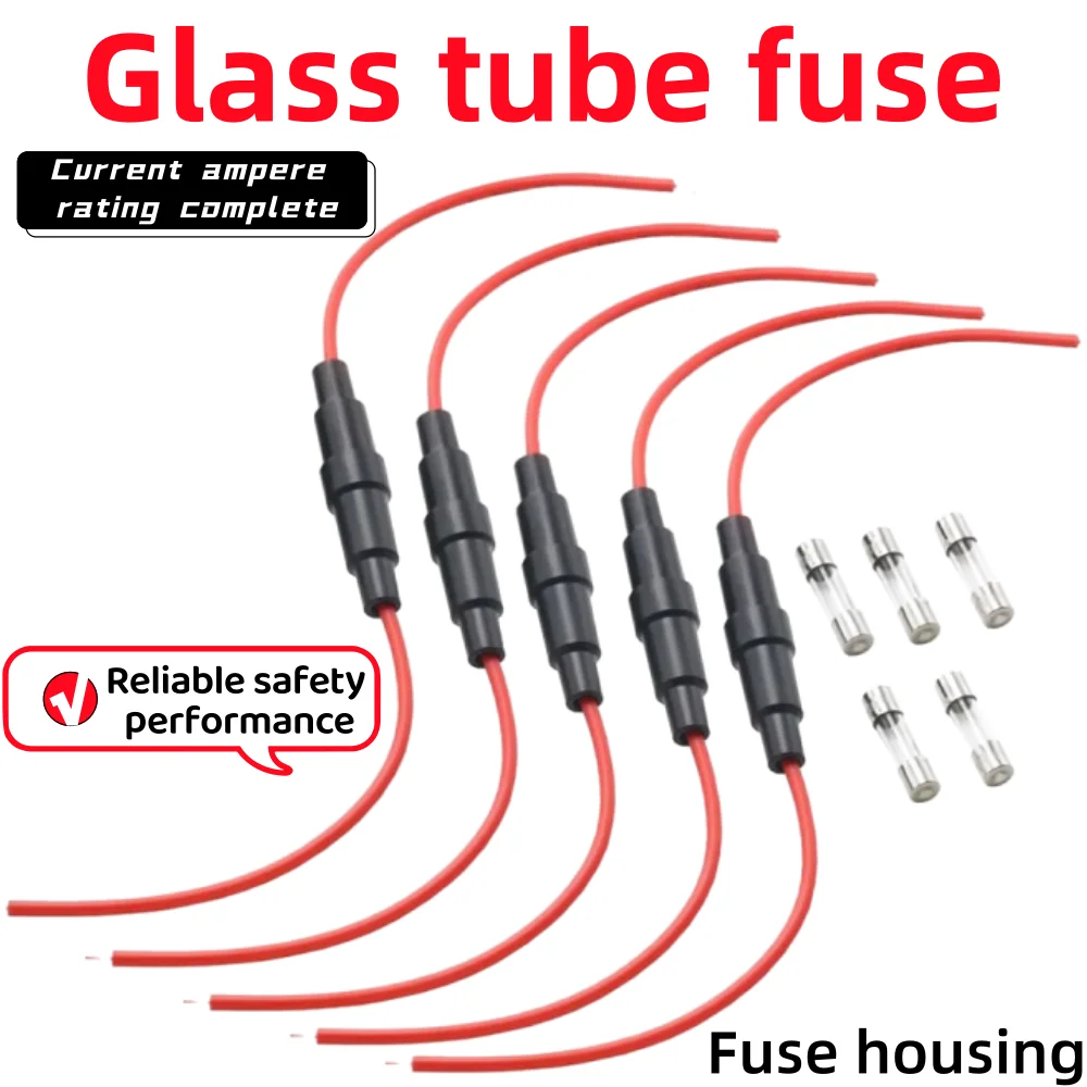 5PCS,6*30mm,5*20mm Glass Fuse Holder Screw Type 5X20mm with 22 20 18 16 14AWG Wire Cable 250V 5X20MM Glass Fuse Tube Fuse Casing