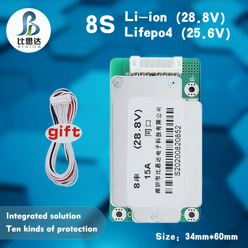 Bisida 8S BMS 29.6V, 25.6V lithium ion/lifepo4 battery Common port protection board for solar，electrical tools battery pack