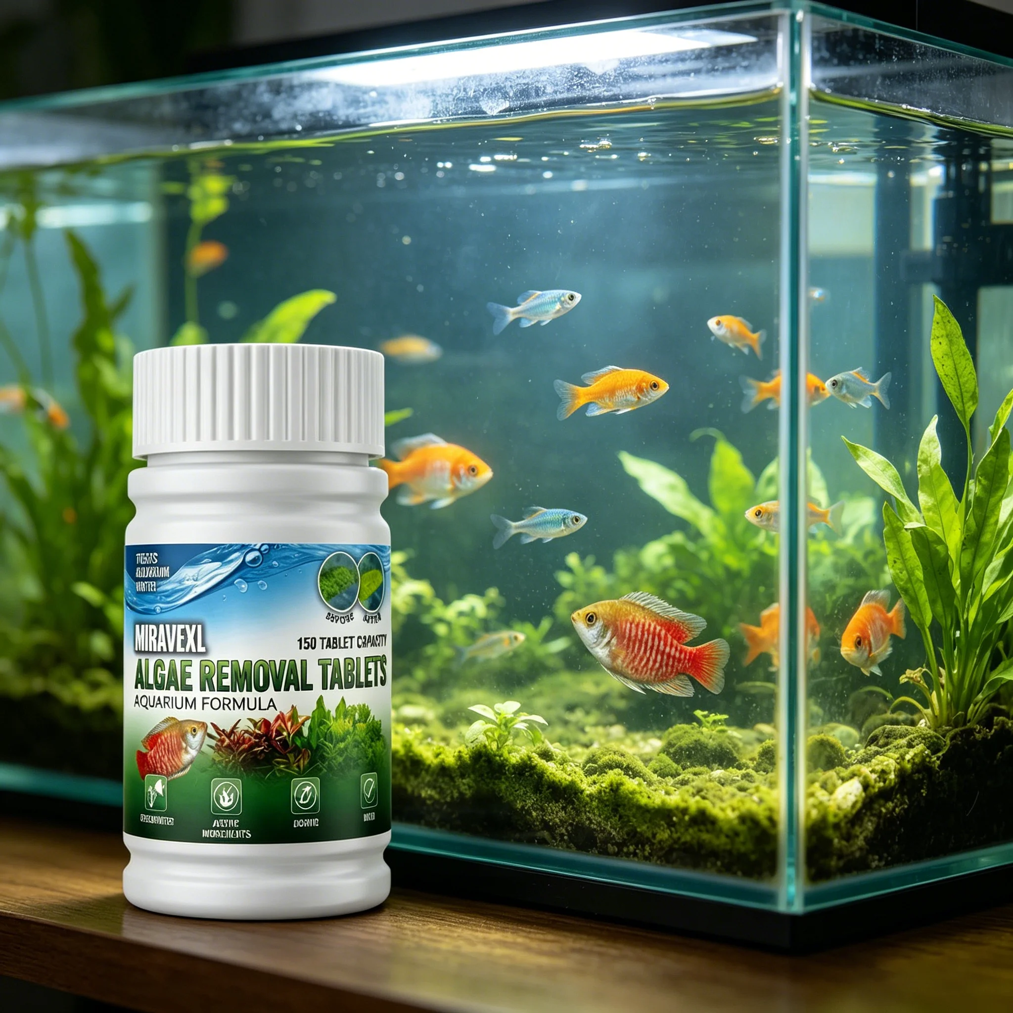 150 Comprimidos Removedor de Algas para Aquário, Limpador de Aquário, Tratamento Rápido de Água Verde, Chips de Controle de Algas para Lagos e Tanques