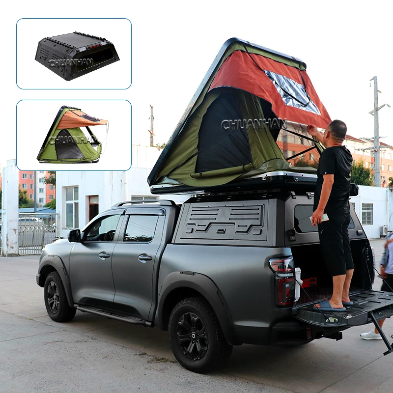 Steel Pickup Hardtop Canopy, Heavy Duty Bed Cap Camper Topper for Toyota Tundra 2022-2024 Hilux, Waterproof Offroad Box, Black