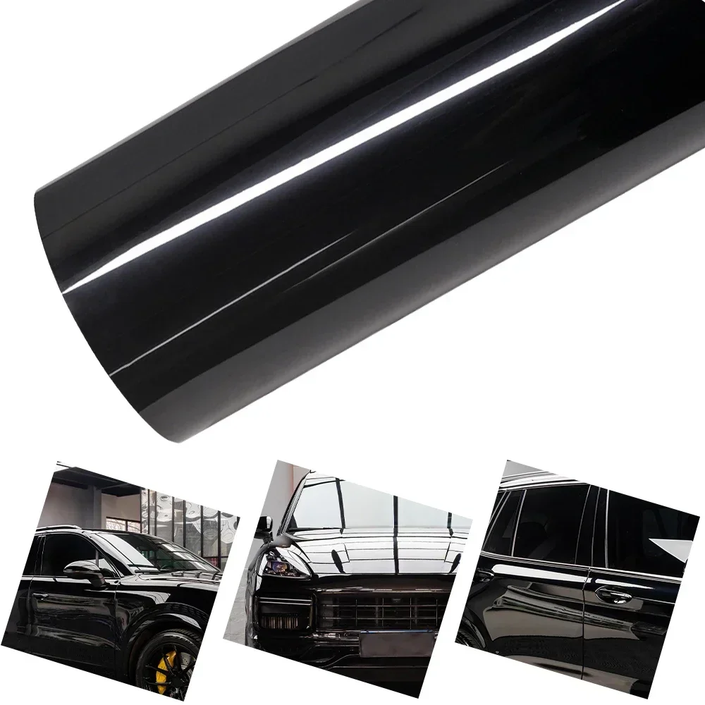 Ultra Gloss PET Piano Black Vinyl Wrap Film Sticker Auto Decoration Accessories Glossy Black Self Adhesive Vinyl Bubble Air Free