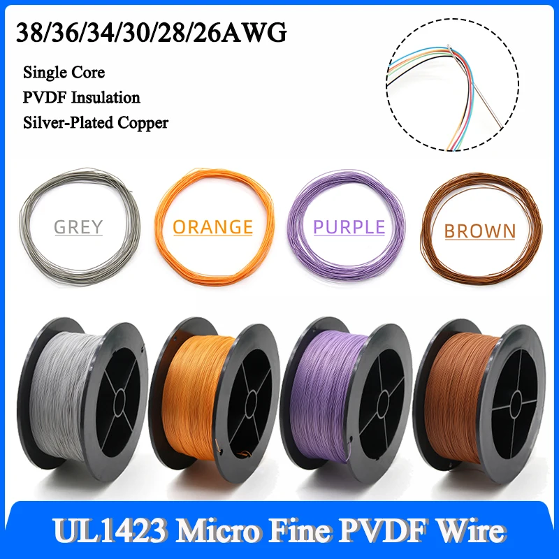 5/10/20/50/100/200/500M UL1423 Micro Fine PTFE Wire 38/36/34/30/28/26AWG High Temperature Silver Plated Copper Single Core Cable