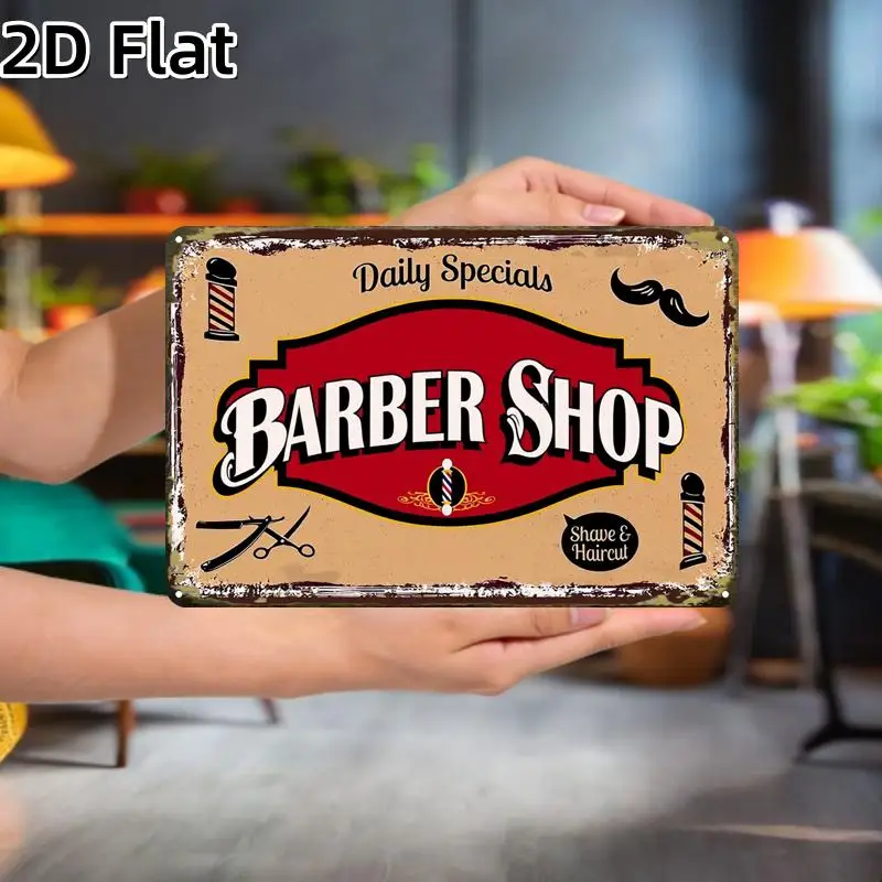 2D Metal Sign, 8x12 Inch, Flat Design, Vintage Style, Barber Shaving Decor, Garage Man Cave Wall Art, Home Room Decoration Gift
