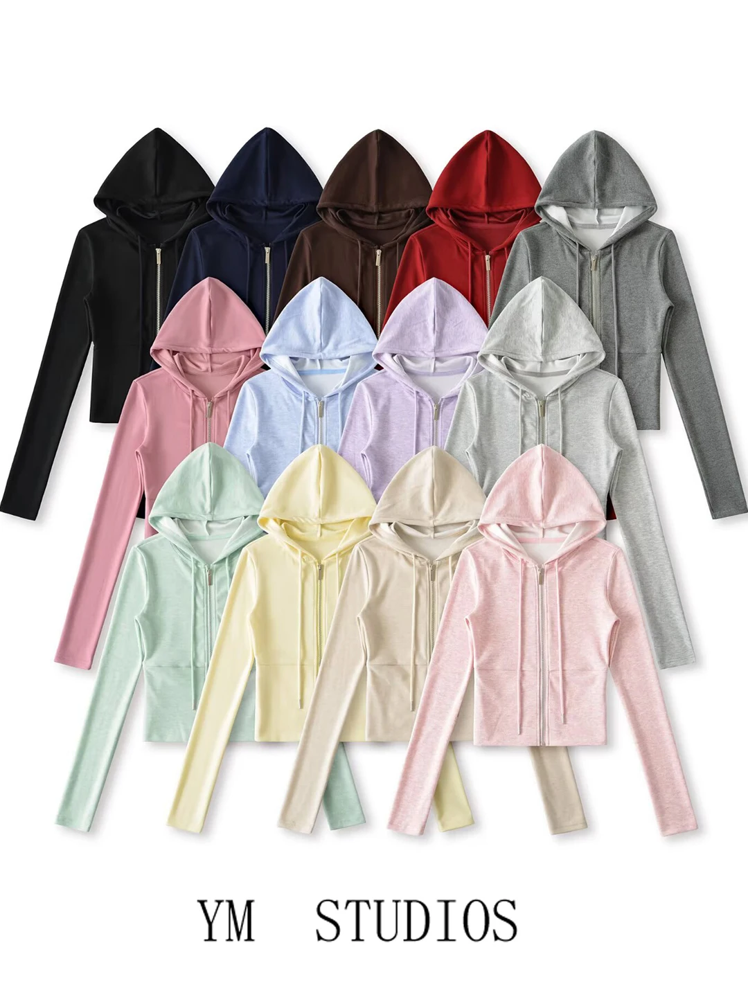 

Женская укороченная толстовка-кардиган на молнии с капюшоном, приталенная, для фитнеса, осенняя верхняя одежда, длинный рукав, цветная