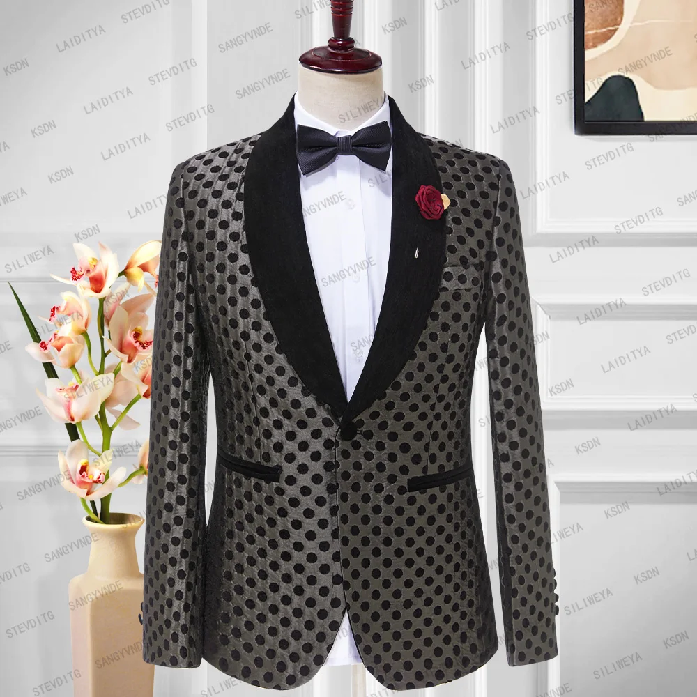 

Custom Made 2023 New Fashion Polka Dots Shawl Lapel Suits Casual Marriage Groom Blazer Tuxedo Men Wedding Jacket Blazer Coat