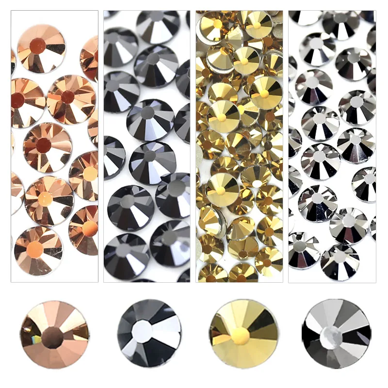 Diamante de imitación negro brillante de hematita, cristales strass de fijación en caliente, piedra de espalda plana para costura DIY, arte,