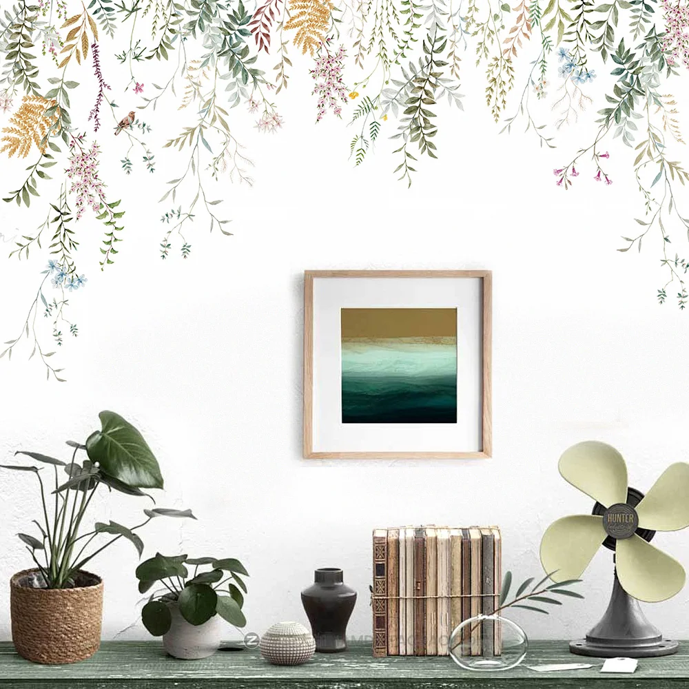 Ink Wall Stickers Green Vine Tree For Living Room Bedroom Home Background Wall Decor Self-adhesive Vinyl Sticker Wallpaper view 3