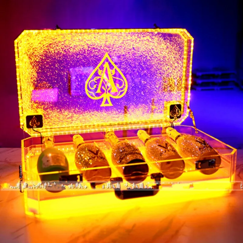 

Ace of Spade LED Luminous Champagne Cocktail Wine Glorifier Display Case Glow Bar Rechargeable Bottle Presenter For Night Club