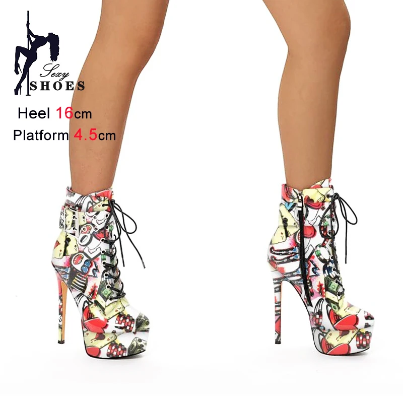 

Модные женские ботинки из лакированной кожи, пикантные женские туфли на очень высоком каблуке, непромокаемые короткие ботинки на шпильке с круглым носком и боковой молнией