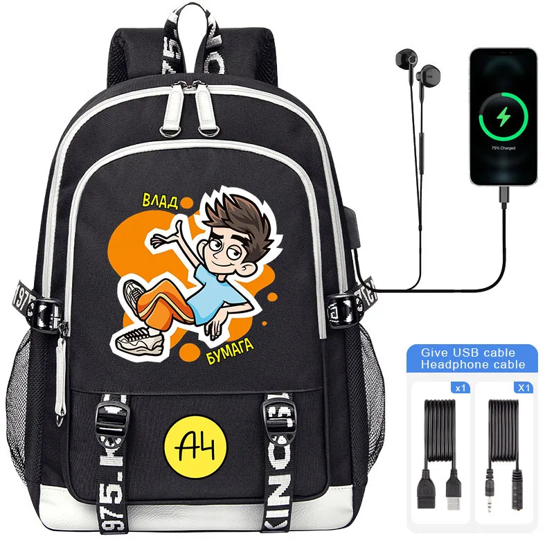 Cartoon Merch A4 Children Backpack NEW USB A4 Vlad Boy Girl School bag Large Capacity Teenage Children Students Schoolbag