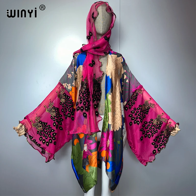 WINYI Sommer Boho Kimono Urlaub Party sexy Strickjacke Bademode Strand Cover Up Strand Outfits Frau lose Kleid Mode Kaftan Mantel