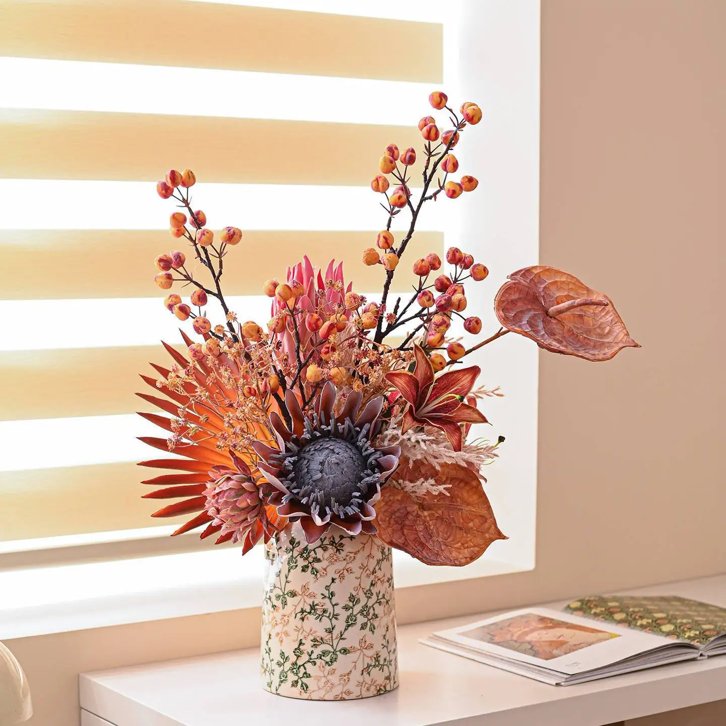 Wabi Sand Wind Emperor simulated flower ornament, advanced commercial bionic flower arrangement, living room entrance flower