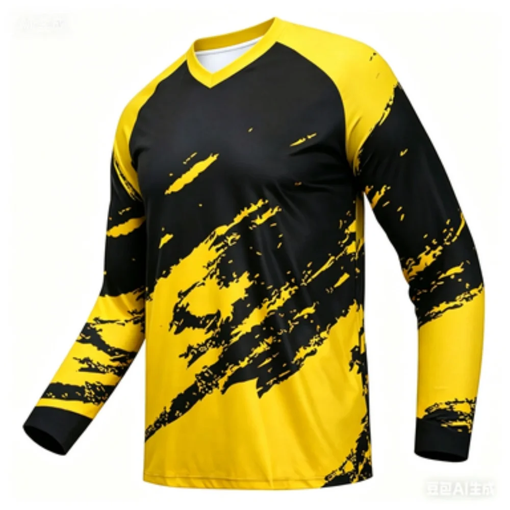 Men's Trendy Sports Long-sleeve T-shirt V-neck Color Block Casual Top Breathable Comfortable Daily Wear