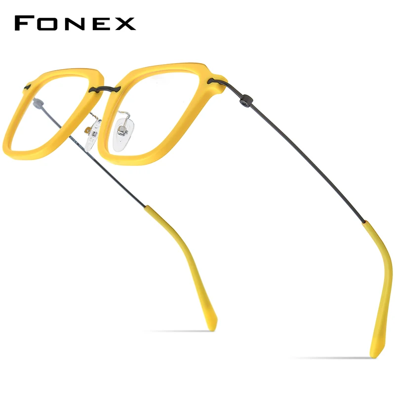 FONEX Acetate Titanium Glasses Frame Men 2024 New Square Eyeglasses Women Colorful Spectacles Eyewear Eye Glass F85843