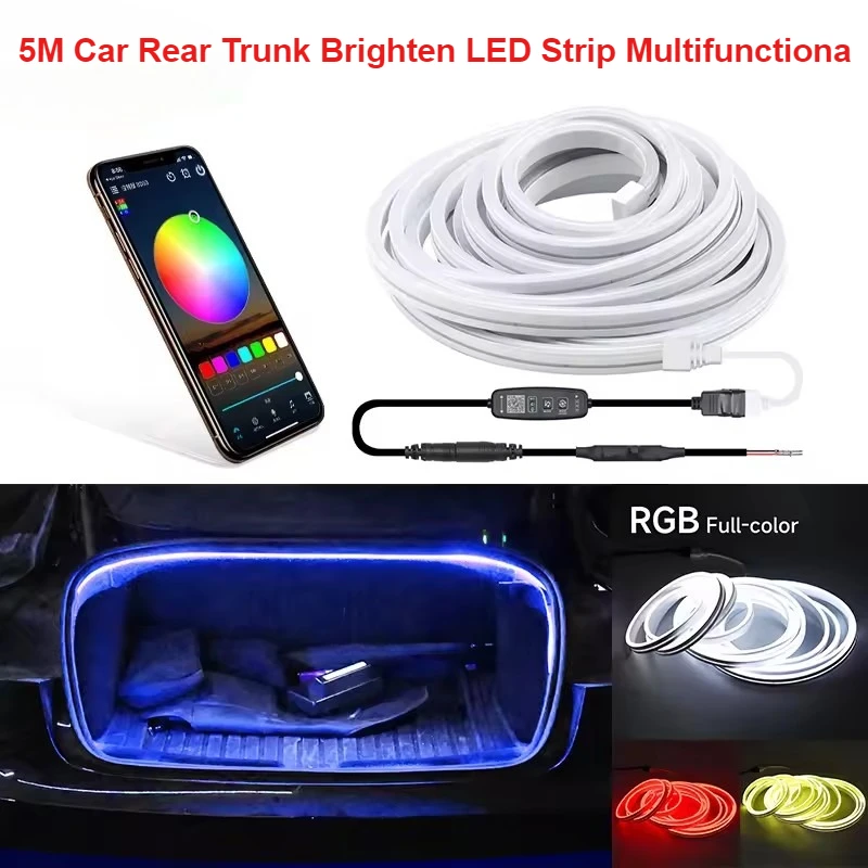 

Для Telsa Y Juniper 3 Highland RGB 5 м автомобильный задний багажник, яркая светодиодная лента, многофункциональная для водонепроницаемого гибкого освещения, управление через приложение