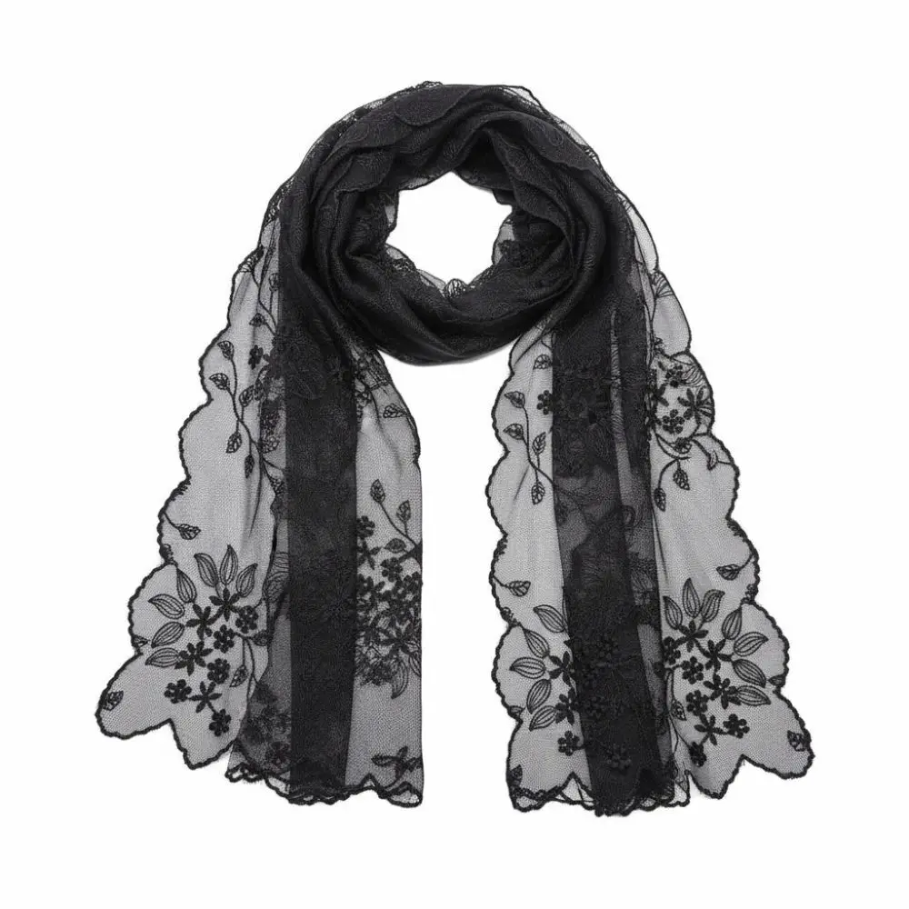 

Elegant Embroidered Flower Lace Scarf Lightweight Long Sunscreen Shawl Breathable Mesh Silk Scarf Summer