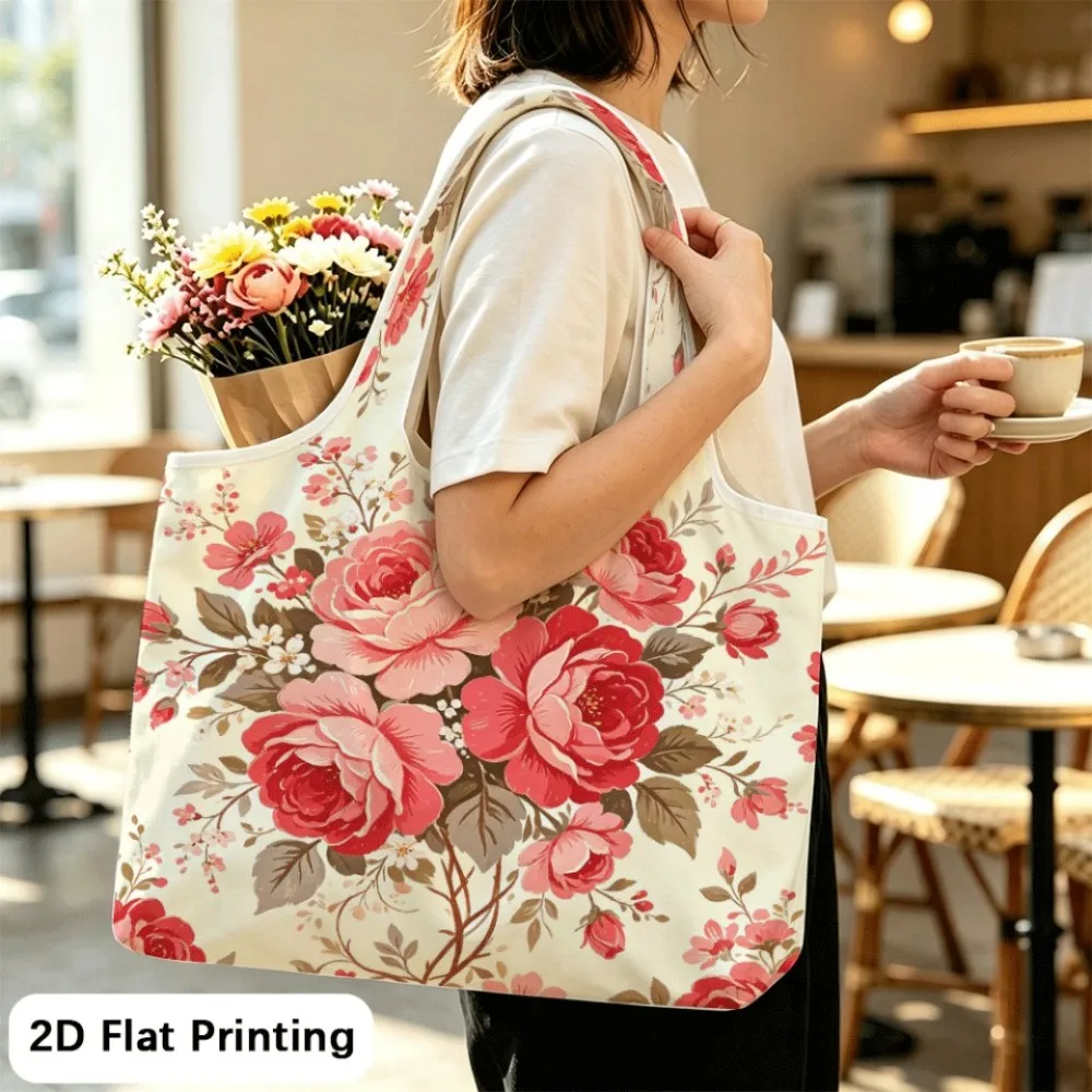 Vintage Red Roses Foldable tote, multifunctional shoulder bag for shopping spree.