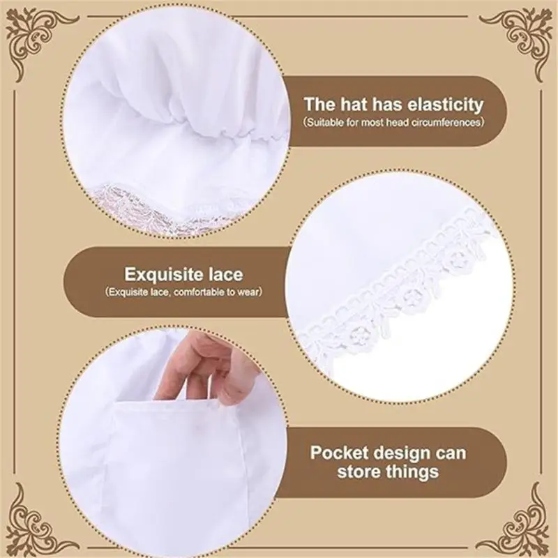 634C女性コロニアルコスチュームアクセサリーセットショールモブキャップボンネットフリルハーフエプロン