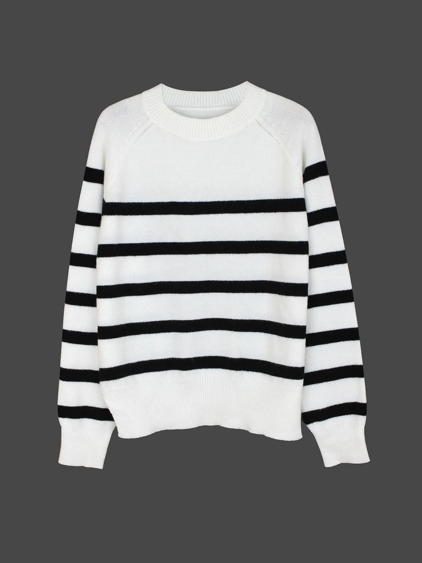 Directional development sweater female round neck short-style pullover long sleeve horizontal stripe leisure spring and autumn