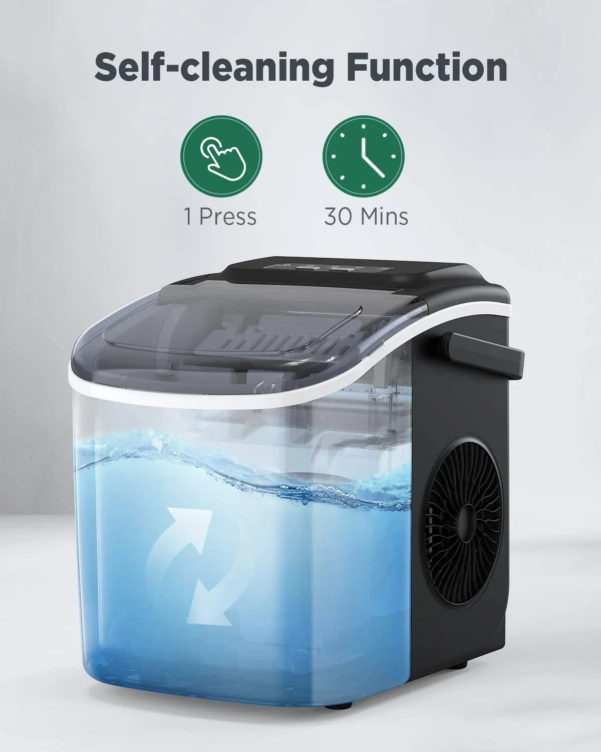 Eficiente Countertop Ice Maker, Produzir rapidamente 9 cubos em apenas 6 minutos, 26lbs em 24Hrs Capacidade, Conveniente Self-Cleaning Ice Ma