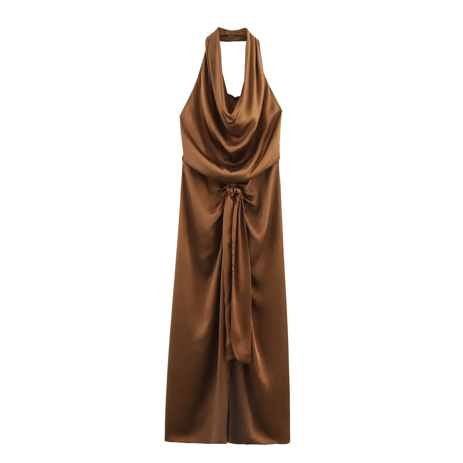 

BM&MD&ZA Womens Elegant and Sexy Sleeveless Off Shoulder Halter Neck Midi Straight Dress with Tie Bow Design