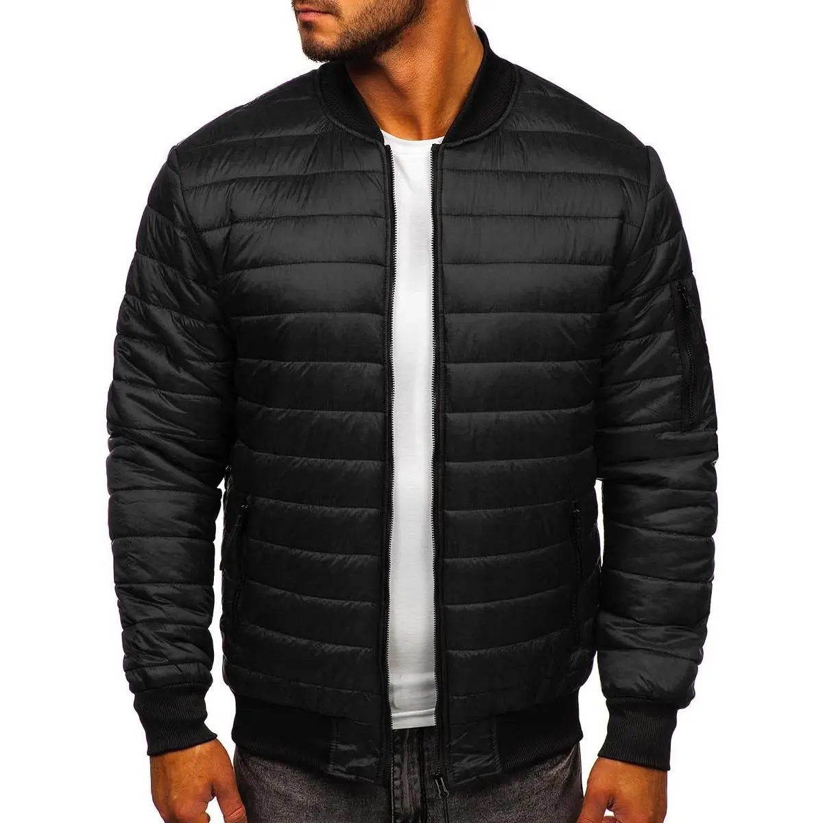 

Men's Cotton Jaet Diamond ID Small Cotton Faion Urban Casual Long Zipper Svel Thiened Polyester Fiber Fill