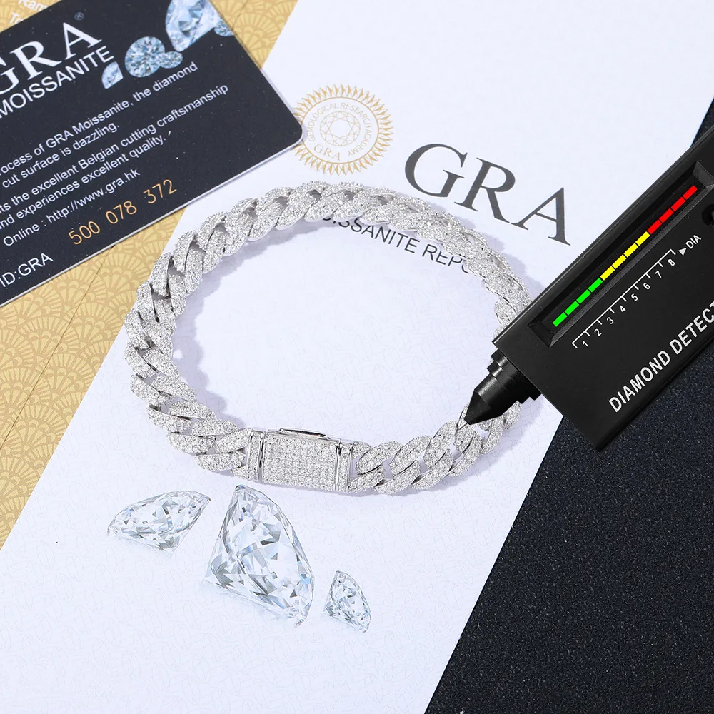 

High Quality Ice Out Cuban Link 925 Sterling Silver Moissanite Cuban Chain Necklace For Men Hip Hop Jewelry