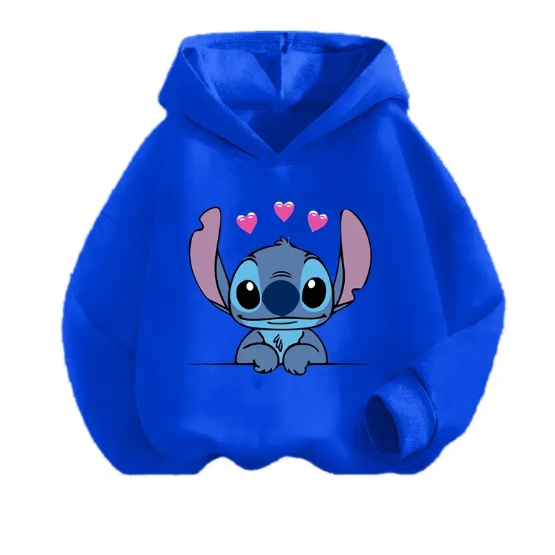 Nowe bluzy z kapturem Stitch dziewczęca bluza jesienno-zimowa z długim rękawem swetry w stylu Harajuku seria Disney Stich Casual topy z kapturem