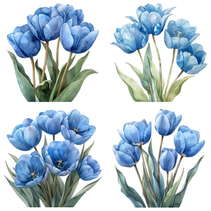 22cm Dreamy Blue Tulip Beautiful Bouquet Clothing Sticker Heat Transfer Printing DTF Ironing Patch Women T-shirt decorate Pillow