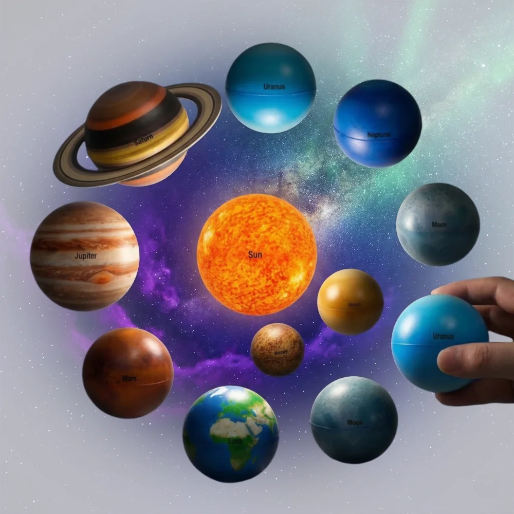 10 Stück Solar System Planeten Weiche Schwammbälle Sichere Elastische PU-Bälle Lehrreiches Stressabbau-Spielzeug Wissenschaftliches Lehr- und Lernspielzeug