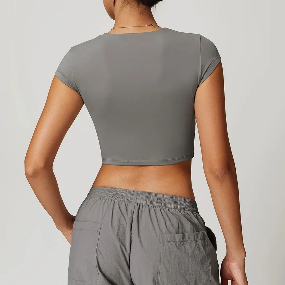 Top de Yoga Sexy para mujer, camisetas deportivas, ropa de Fitness, camiseta de entrenamiento de manga corta para Yoga, Top de gimnasio con realce, ropa activa para correr, Top deportivo