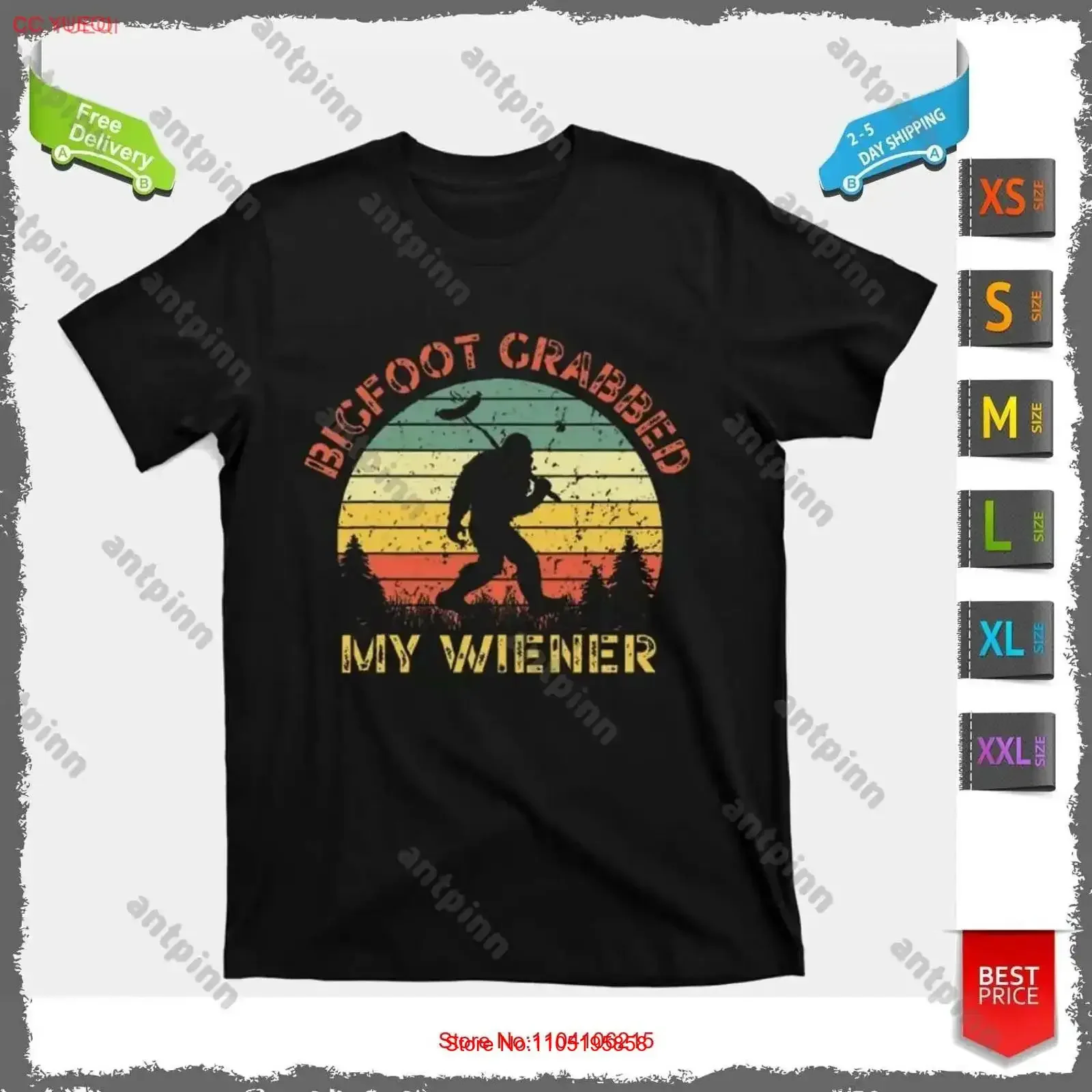 

Funny Retro Bigfoot Grabbed My Wiener Design T Shirt For vintage Washed fashion Unisex Top For Everyday Wear homme Breathable