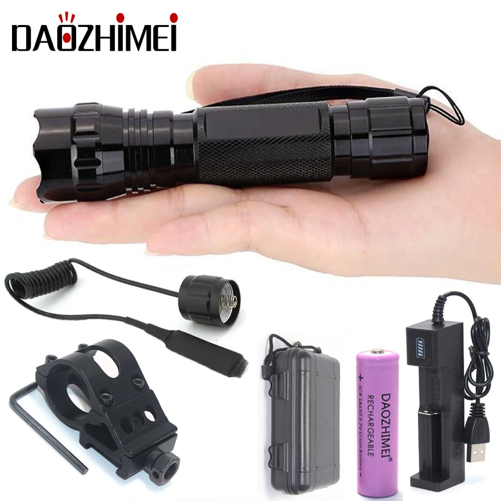 5000 lumens LED Tactical Flashlight L2/T6 Hunting Spotlight camp Torch +Tactical mount+Remote switch+Battery+Charger+box