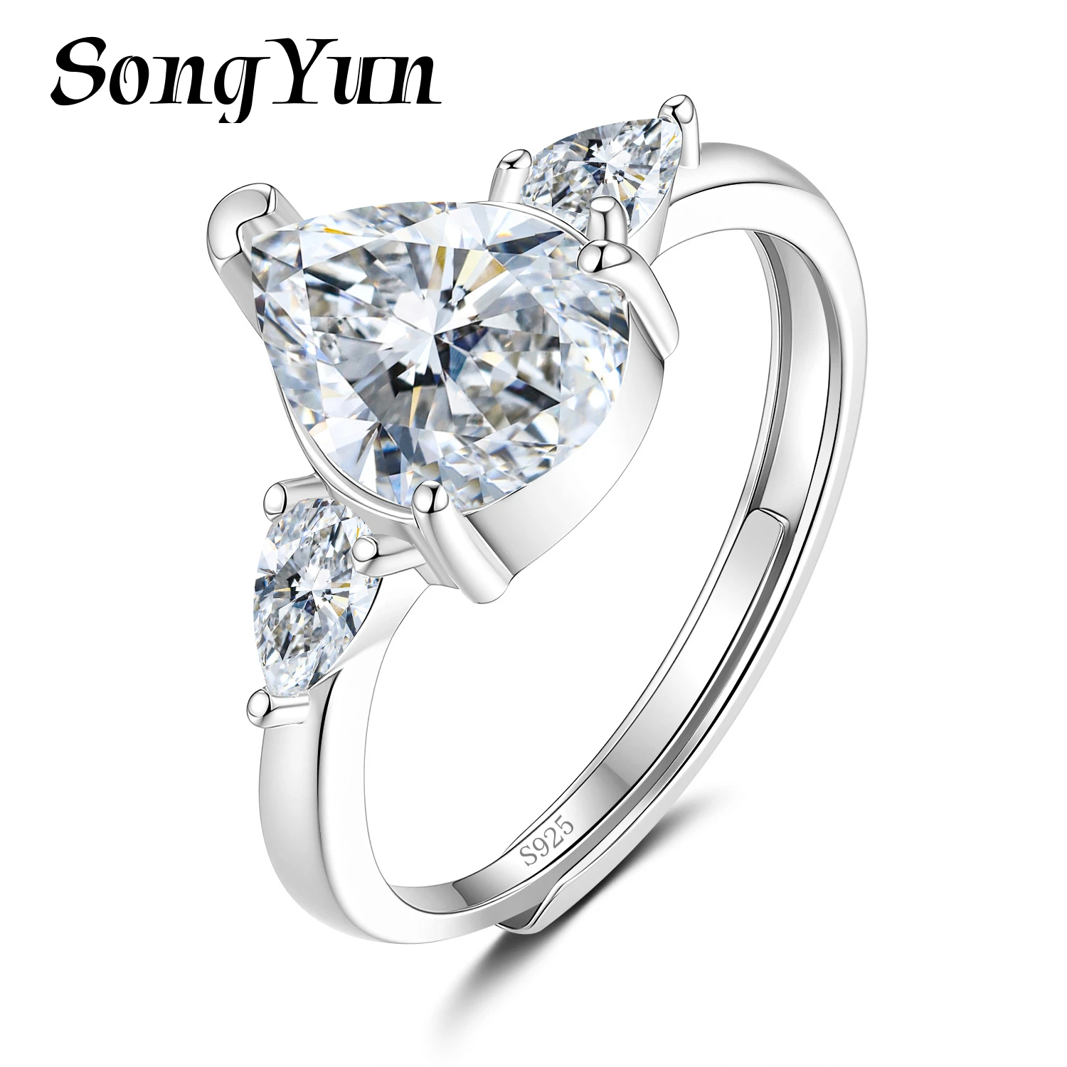SONGYUN Moissanite Diamond Jewelry S925 Sterling Silver Pear Shaped Moissanite Inlaid Ring For Women Jewelry