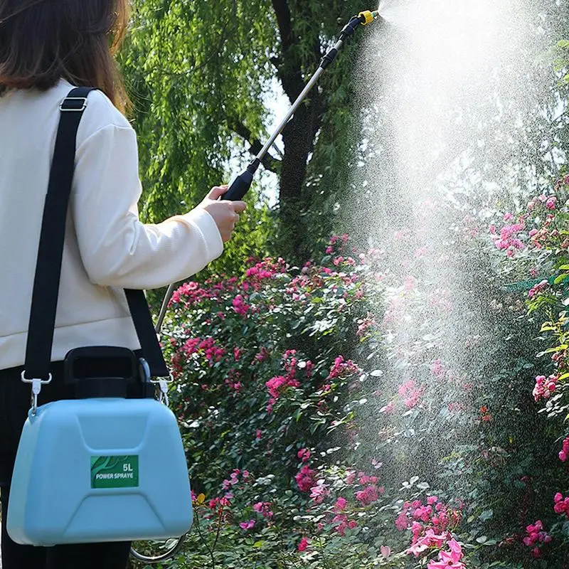 5L Battery Powered Garden Liquid Sprayer With Telescopic Wand 2 Spray Nozzles And Adjustable Shoulder Strap For Yard Lawn Plants