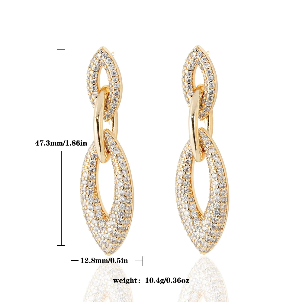 Hollow oval shiny inlaid zircon pendant earrings elegant luxury party plated in 18-karat gold stylish ladies exquisite gift