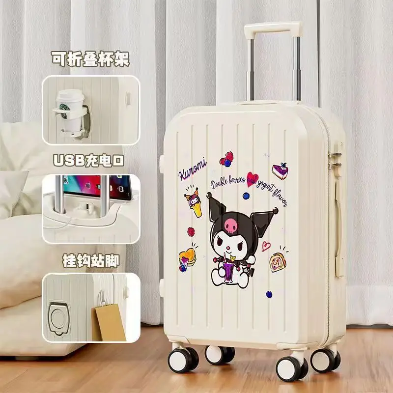 20 22 Inch Sanrios Suitcase Melody Girls Travel Luggage Suitcase Kuromi Cinnamoroll Student Trolley Rolling Fashion Password Box