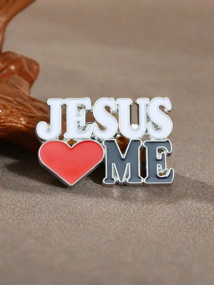 JESUS LOVE ME Letter Brooch Alloy Lapel Pin Daily Backpack Clothing Decor Gift for Women Birthday Present Best Friend Christian