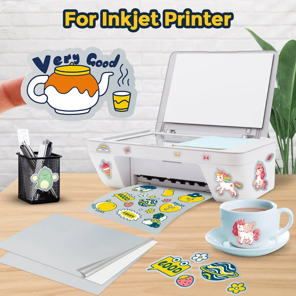 Vinil Printable Sticker Paper, papel adesivo branco transparente, artesanato DIY para impressora jato de tinta, papel de cópia A4, folha 10