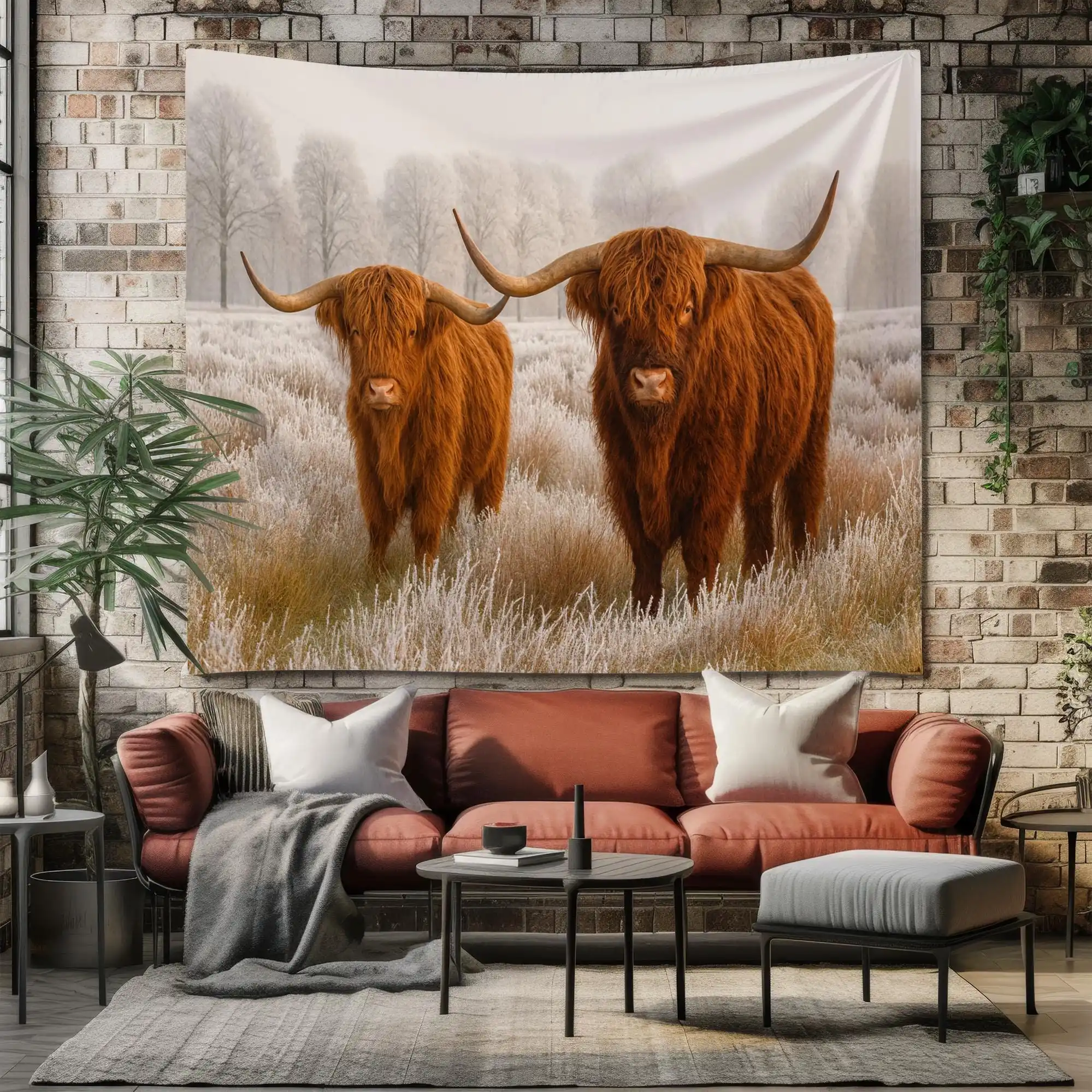 Giant Highland Cow Portrait Wall Tapestry Rustic Farm Animal Decor Living Room Bedroom Canvas Print