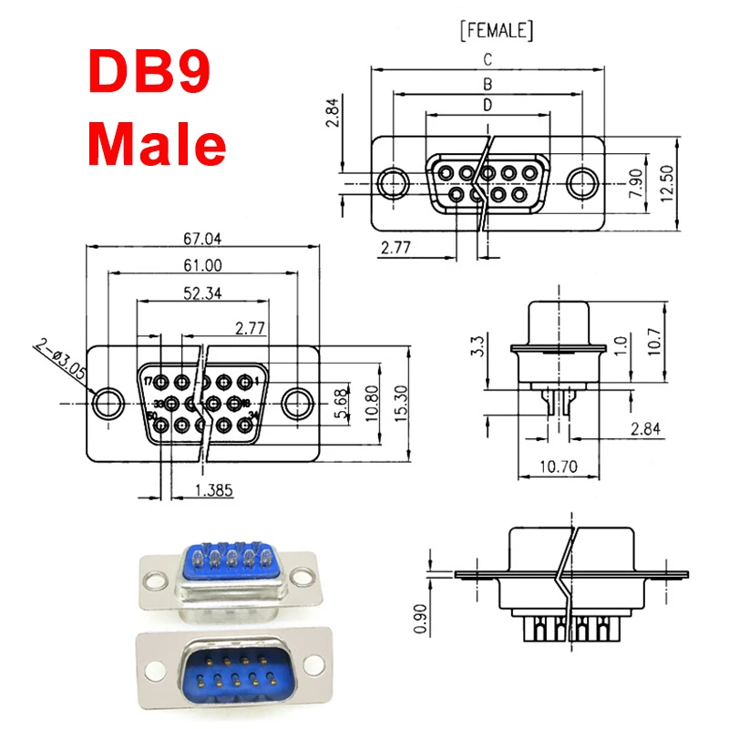  5/10PCS DB9 Male Female Solder Type Connector Serial VGA 9Pin Female 2 Rows Plug RS232 9 Pin Male/Female Plug socket  Adapter