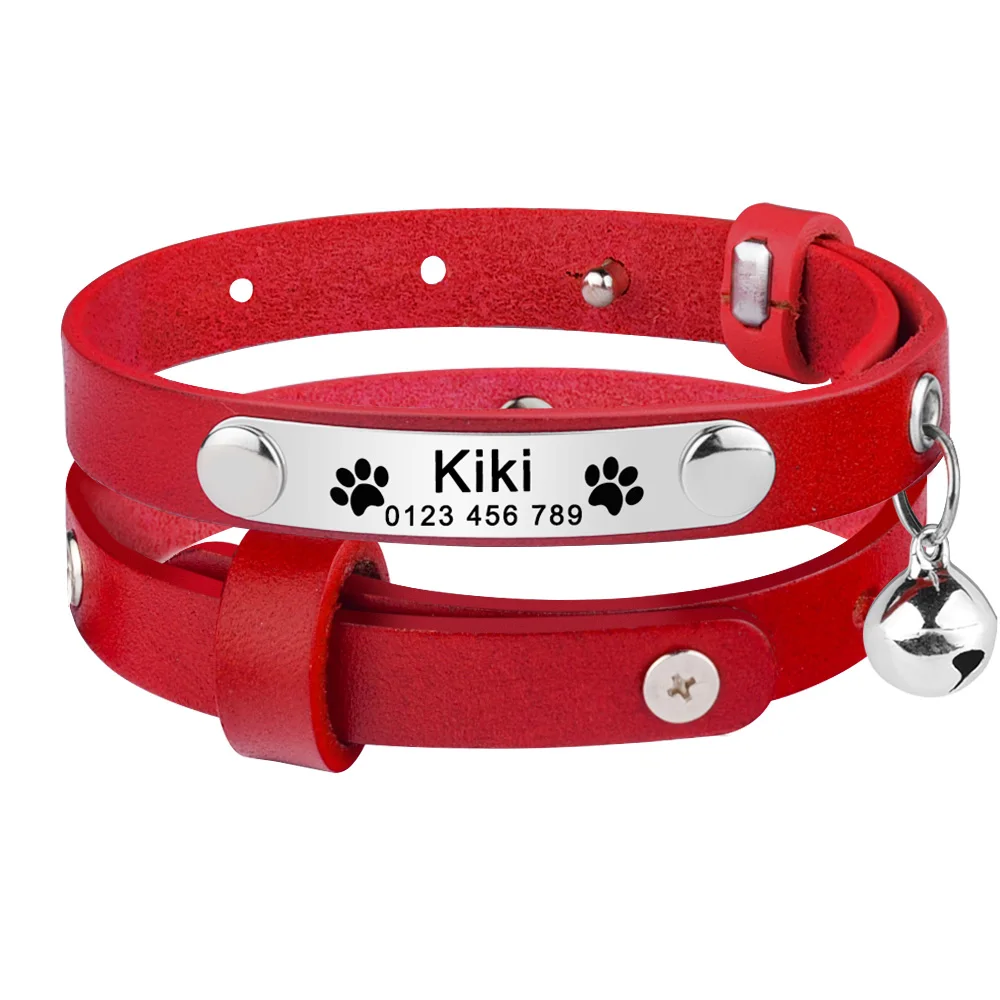 Engraved PU Leather DermisCat Collar Waterproof Personalized Free Custom Name Adjustable Anti-lost Customized Cat Accessory