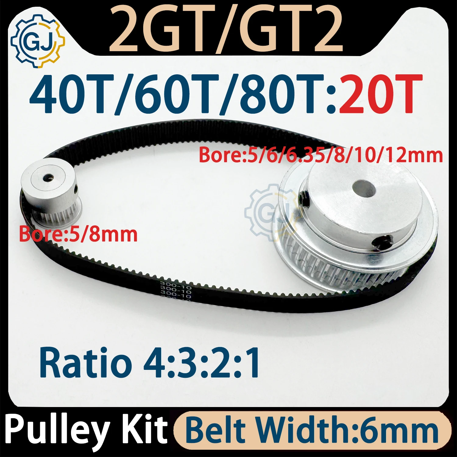 2GT Timing Belt Pulley 20teeth 40T 60T 80Teeth Bore 5/8mm Reduction1:2:3:4 Belt Width 6mm GT2 Synchronous Wheels for 3D printer