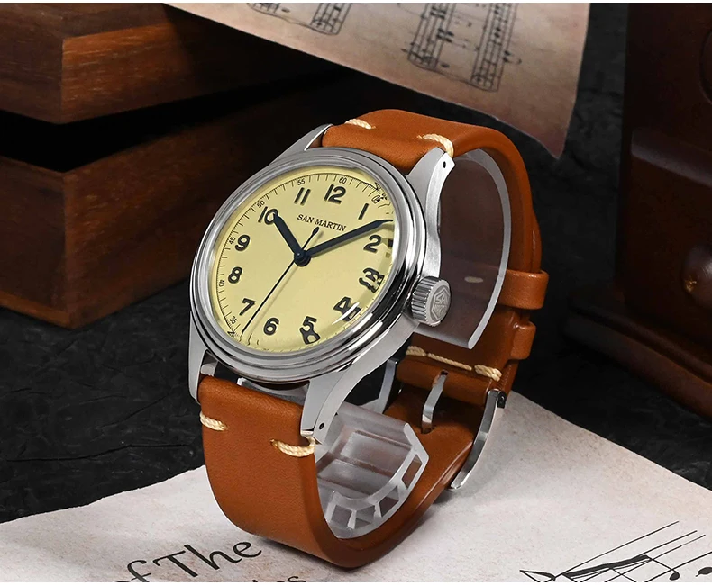 San Martin ผู้ชายหรูหรานาฬิกา 38.8 มม.นาฬิกานักบินอัตโนมัตินาฬิกาข้อมือ 10ATM กันน้ํา NH35 Sapphire Mirror