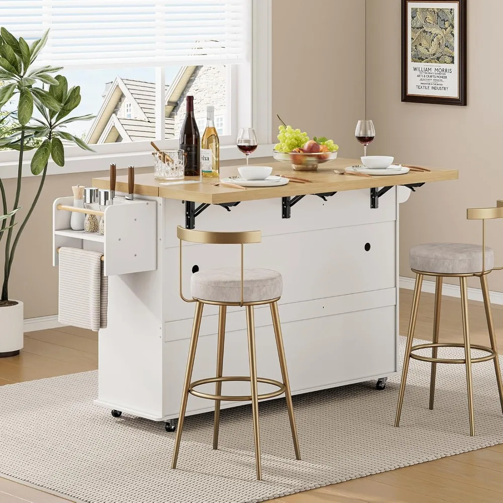 جزيرة المطبخ مع أوراق متدلية وعربة دوارة ورف توابل وقضيب المناشف وحامل سكاكين - محطة أدوات بارتفاع 60 عدادًا #2