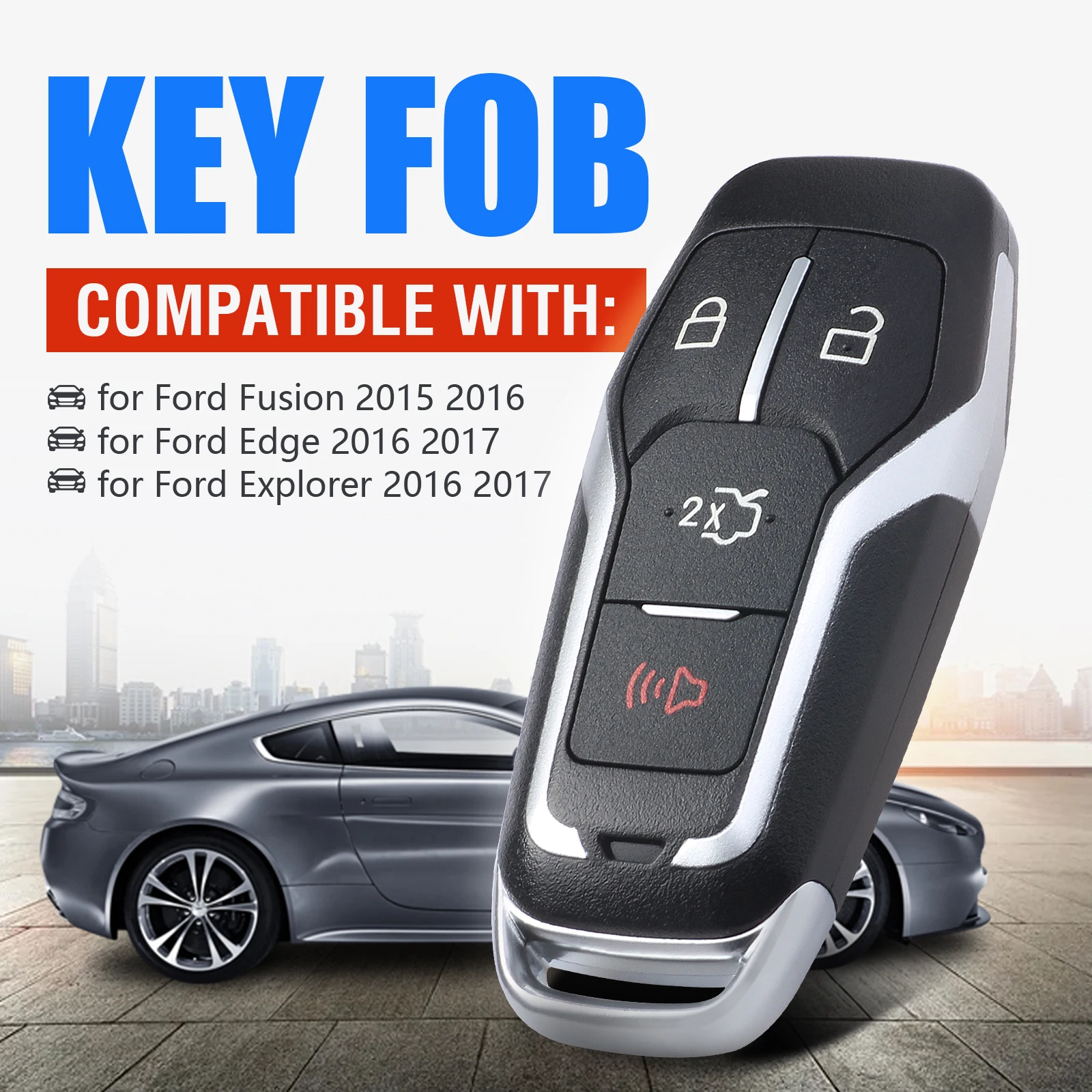 KEYECU 4 Buttons 315MHz ID49 Chip for Ford Edge Explorer Fusion Mustang 2015 2016 2017 Smart Remote Key Fob FCC M3N-A2C31243800