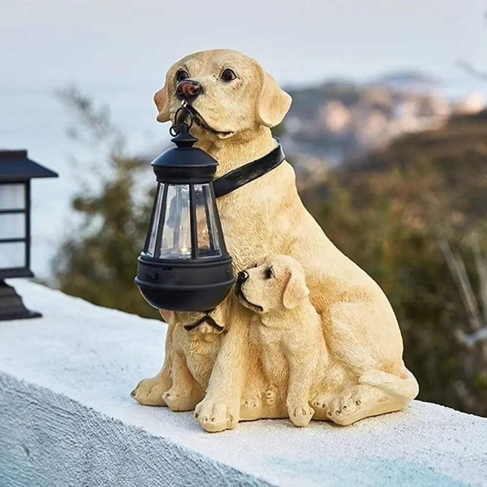 

Creative Resin Dog Sculpture Rustic Design Windproof Puppy Resin Light Decorative Waterproof Solar Dog LED Light Balcony Decor