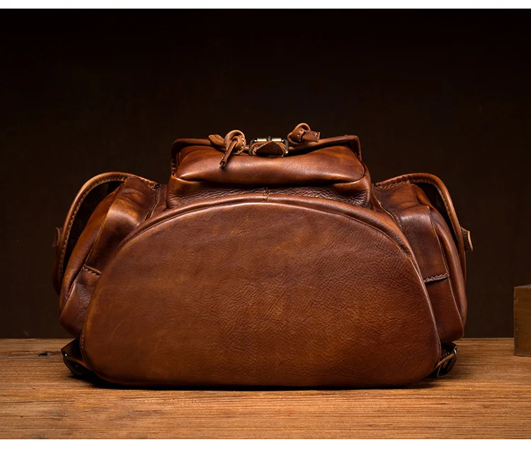 Luxury Vegetable Tanned Leather Backpack Men's First Layer Cowhide Computer Bag Casual Travel Backpacks