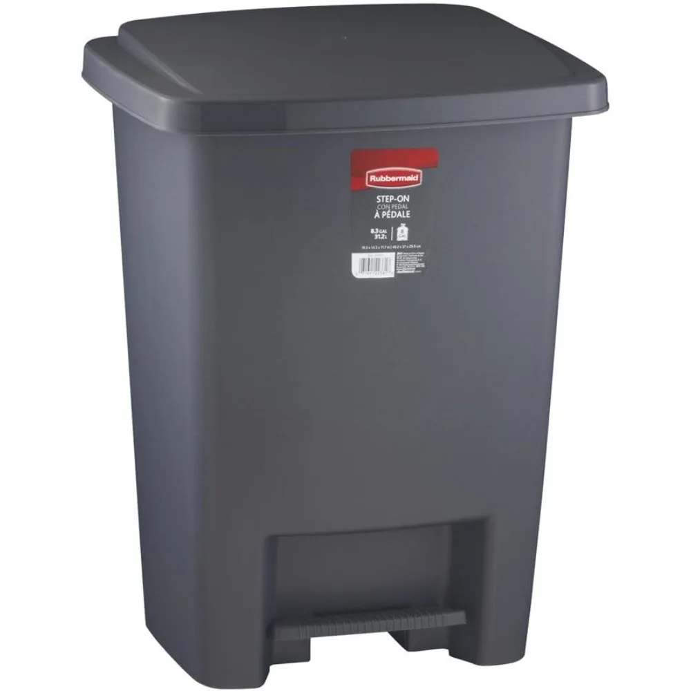 Step-On Trash Can with Lid, 8.25-Gallon, Gray, Easy Clean Wastebasket for Home/Kitchen/Bedroom/Office