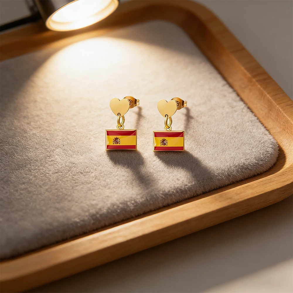 HIPEE 10*6.6mm National Country Flags Earrings Stainless Steel Earrings for Women New Year Gift